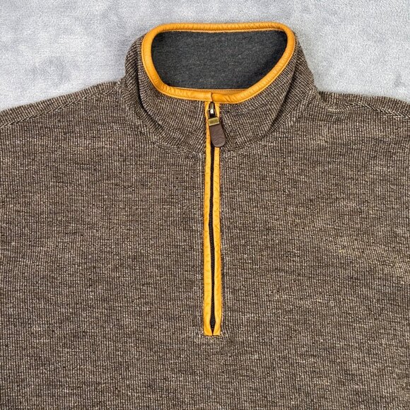Orvis Simoom Quarter 1/4 Zip Sweatshirt Mens M Brown Leather Elbow Mock Neck - Picture 4 of 12